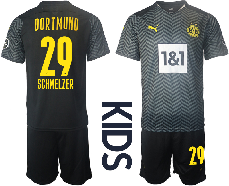 Cheap Youth 2021-2022 Club Borussia Dortmund away black 29 Soccer Jersey